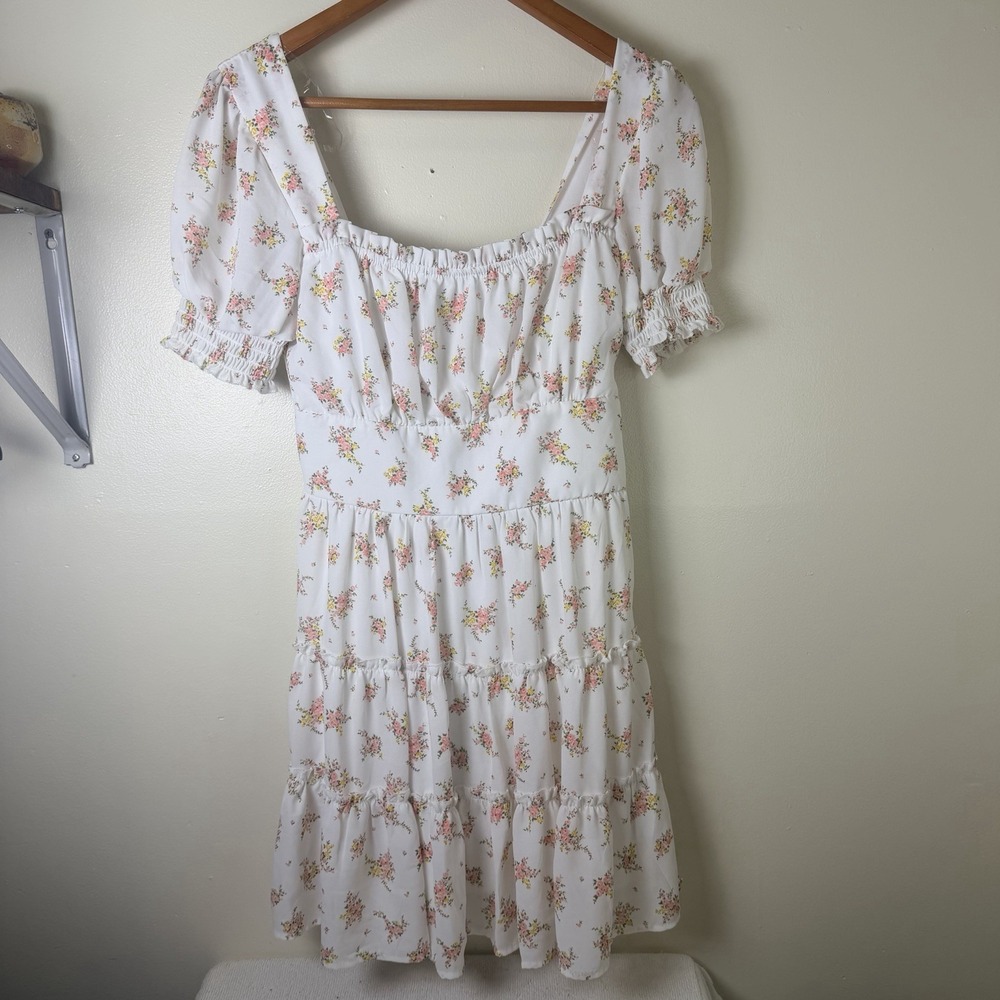 Romantic Ditsy Floral Midi Dress Smocked Cottagecore Dress Size M Coquette